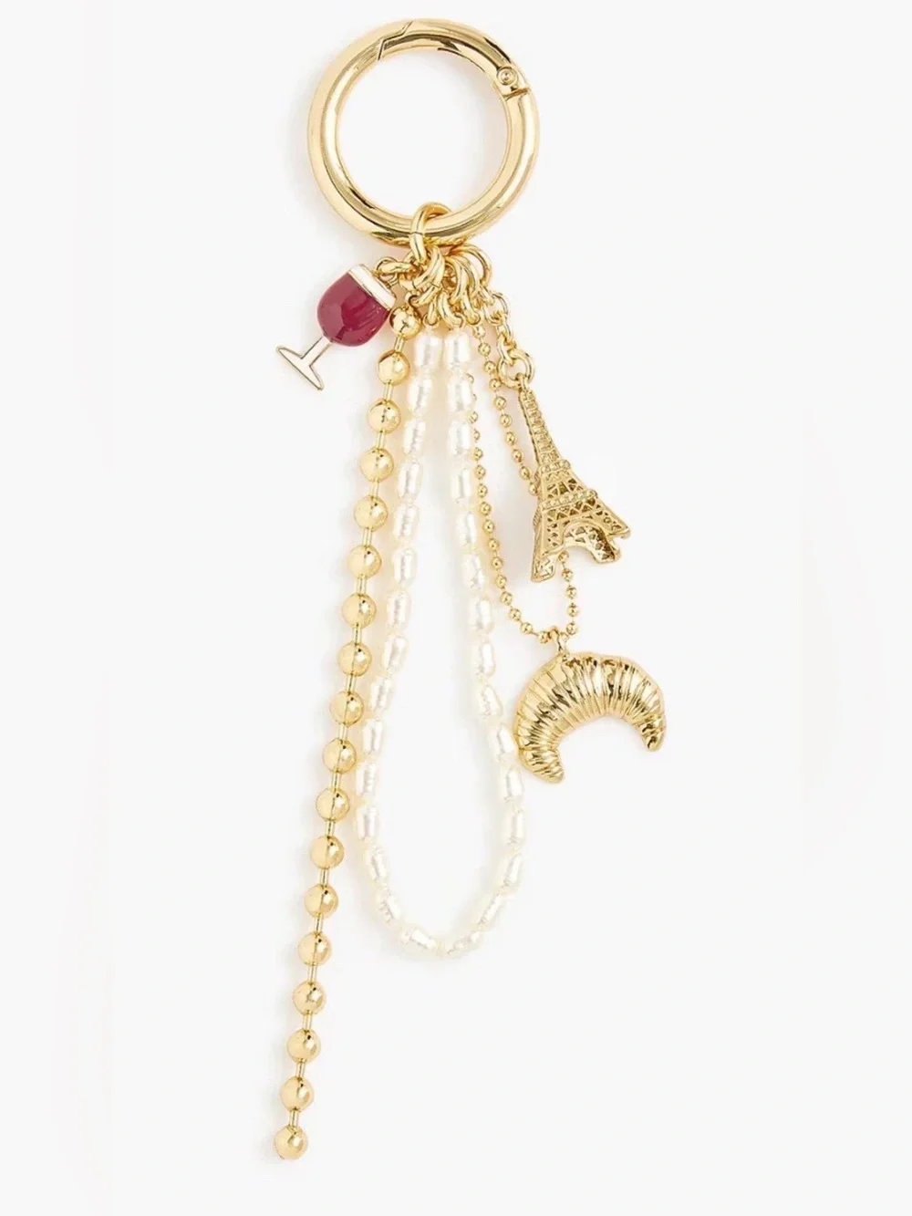 BNWT J CREW FRENCH PARISIAN GOLD & PEARL 5 PIECE BAG CHARM KEYRING ACCESSORY